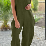 V-neck wide-leg pants suspenders solid color long jumpsuit