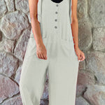 Cassie Button Patch Pocket Suspender Wide Leg Jumpsuit