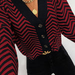 Long Sleeve V Neck Open Front Striped Knit Cardigan Sweaters