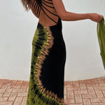 Summer Adventures Tie-dye Print Back Lace-up Stretch Maxi Dress