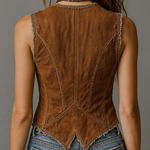 Washed Caramel Denim With Brass Button Stitching Vest