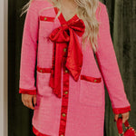 Looking Fabulous Tweed Satin Bow Patchwork Pocket H-line Mini Dress