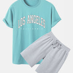 Los Angeles Print T-Shirt & Mid Length Shorts