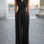 Sleeveless Draped Wrap Wide-Leg Jumpsuit
