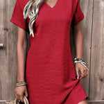 Fashion sexy slim V-neck solid color short-sleeved dress
