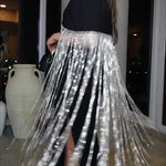 New Level Shiny Tassel Stand Neck Crop Cape Blouse
