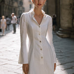 Vintage-Inspired Linen Blend Mini Shirt Dress With Flared Bell Sleeves
