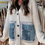 Unique Denim Patchwork Pockets Cardigan