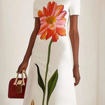 Short Sleeves Flower Print Boat Neck Maxi Dresses