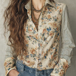 Vintage Striped Floral Print Long-sleeved Blouse
