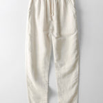 Striped Knit Johnny Collar Polo & Straight Leg Linen Pants