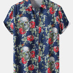Rose Skull Print Button Up Shirt
