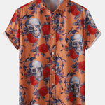 Rose Skull Print Button Up Shirt