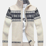 Christmas Geometric Print Zip Up Sweater