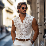 Men's Fashion Lace Lapel Sleeveless Casual Tank Top