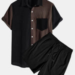 Short Sleeve Two-Tone Corduroy Shirt & Corduroy Shorts