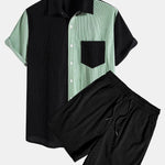 Short Sleeve Two-Tone Corduroy Shirt & Corduroy Shorts
