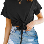 Short Sleeve Knot Front Cropped T-shirt