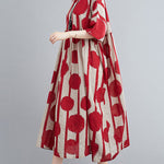 Original Polka-Dot Split-Joint Round-Neck Midi Dress