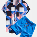 Color Block Stripe Print Shirt & Swim Shorts