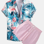 Flamingo Tropical Print Button Up Shirt & Short Length Swim Shorts