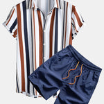 Colored Striped Print Shirt & Swim Shorts
