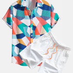 Color Block Geometric Print Shirt & Swim Shorts