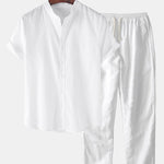 Linen Look Short Sleeve Basic Shirts & Straight Leg Linen Pants