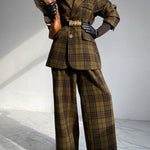 High Waisted Loose Plaid Split-Joint Pants Trousers