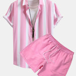 Striped Print Button Up Shirt & Swim Shorts