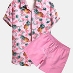 Pineapple Palm Tree Print Button Up Shirt & & Swim Shorts
