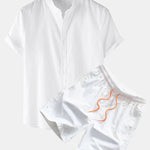 Linen Look Short Sleeve Basic Shirts & Swim Shorts