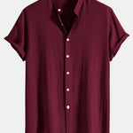 Linen And Rayon Blend Stand Collar Shirt & Linen Cotton Blend Drawstring Shorts