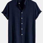 Linen And Rayon Blend Stand Collar Shirt & Linen Cotton Blend Drawstring Shorts