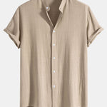 Linen And Rayon Blend Stand Collar Shirt & Linen Cotton Blend 11" Shorts