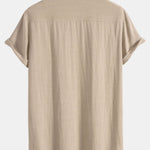 Linen And Rayon Blend Stand Collar Shirt & Linen Cotton Blend Drawstring Shorts