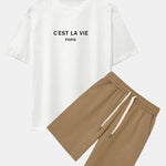 Paris Letter Print Dropped Shoulders Oversize T-Shirt & Sweat Shorts
