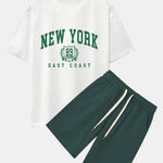 New York Varsity Print Drop Shoulder Oversize T-Shirt & Sweat Shorts