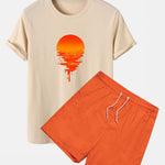 Sunset Graphic Cotton T-Shirts & Swim Shorts