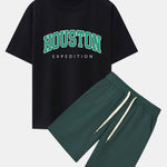 Houston Print Drop Shoulder Oversize T-Shirt & Sweat Shorts