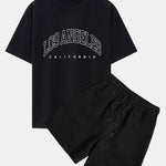 Los Angeles Letter Print Drop Shoulder Oversize T-Shirt & Corduroy Shorts
