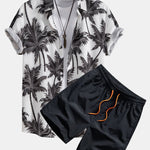Palm Tree Print Button Up Shirt & Swim Short