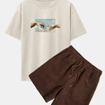 Create Adam Print Heavy Weight Oversize T-Shirt & Corduroy Shorts