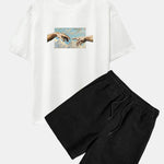 Create Adam Print Heavy Weight Oversize T-Shirt & Corduroy Shorts