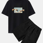 Create Adam Print Heavy Weight Oversize T-Shirt & Corduroy Shorts