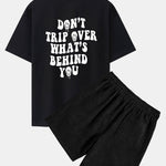 Slogan Back Print Oversize T-Shirt & Corduroy Shorts
