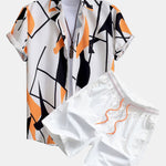 Color Block Abstract Print Button Up Shirt & Swim Shorts