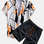 Color Block Abstract Print Button Up Shirt & Swim Shorts
