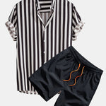 Striped Stand Collar Shirt & Swim Shorts