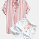 Striped Stand Collar Shirt & Swim Shorts